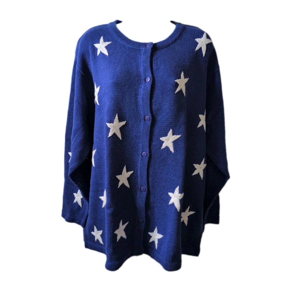 Quacker Factory Cardigan Womens 1x Blue Patriotic Stars - New